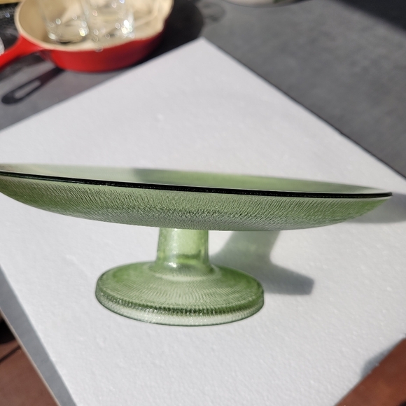 Vintage Avocado Green Textured Glass Cake Stand Mid Century - Picture 4 of 8